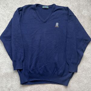 Glenmuir Sweater Mens XXL Wool Scotland V-neck Navy Golf Moor Park Logo Preppy